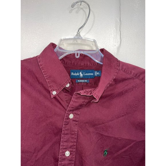 Polo Ralph Lauren Mens Classic Fit Pony Button Up Shirt Size XL Burgundy Red Twi - Picture 7 of 7